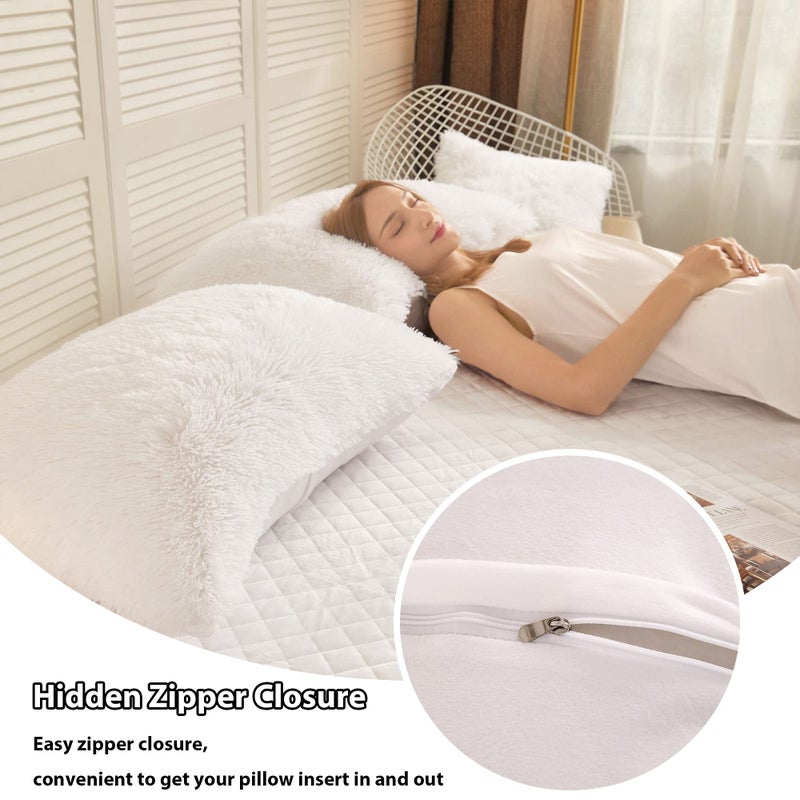 LIFEREVO 2 Pack Faux Fur Pillow Shams,Shaggy Plush Home Decorative Luxury Series Super Soft Furry Pillow Case with Zipper Closure for Home Sofa Couch Decoration,Standard (White,20"x26") - Image 5